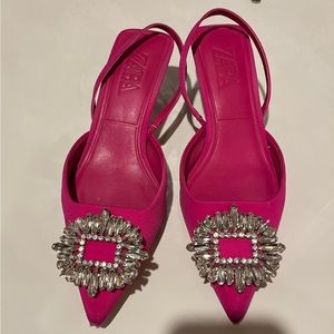 Hot pink Zara kitten heels with jewel detail size 7